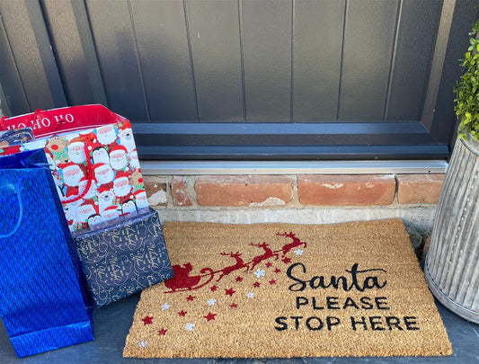 'Santa Please Stop Here' Christmas Sleigh Doormat - UK Only