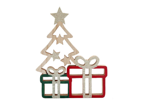 Christmas Tree with Presents Wooden Decoration