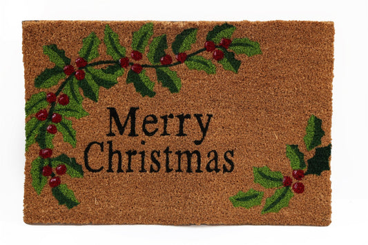 Merry Christmas Holly Berries Doormat