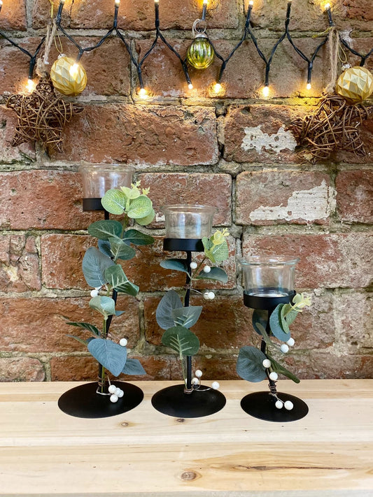 Trio of Eucalyptus Dressed Tealight Holders - Perfect for Christmas/Winter Decor
