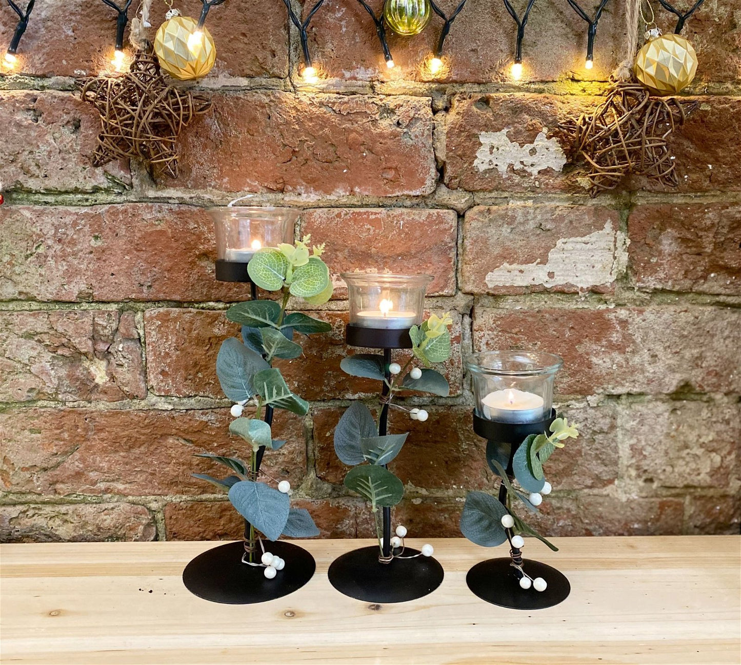 Trio of Eucalyptus Dressed Tealight Holders - Perfect for Christmas/Winter Decor