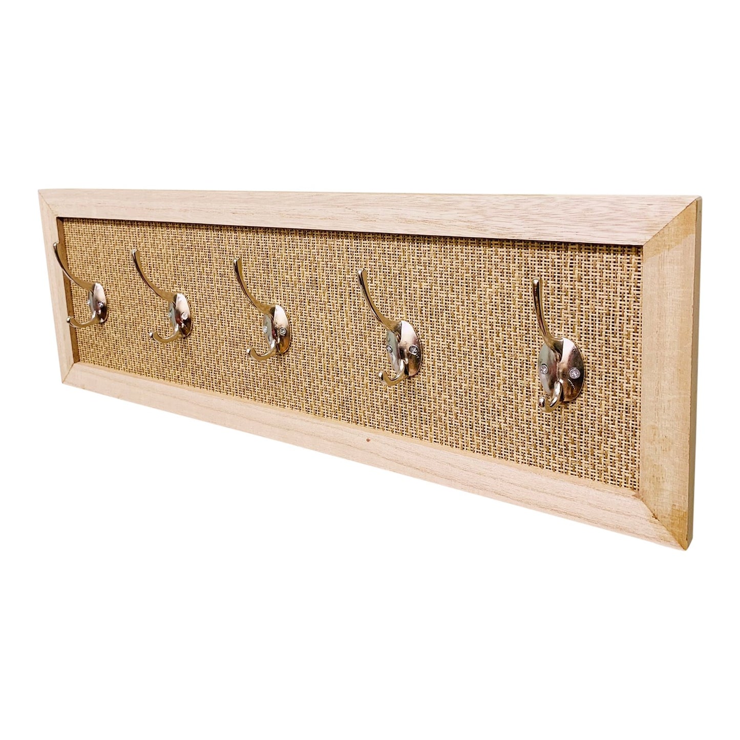 Wall Coat Rack On Woven (Rattan) Board With 5 Hooks - UK Only