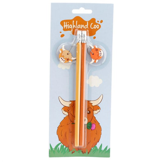 Highland Coo (Cow) - Pencil Set (2) with Charms