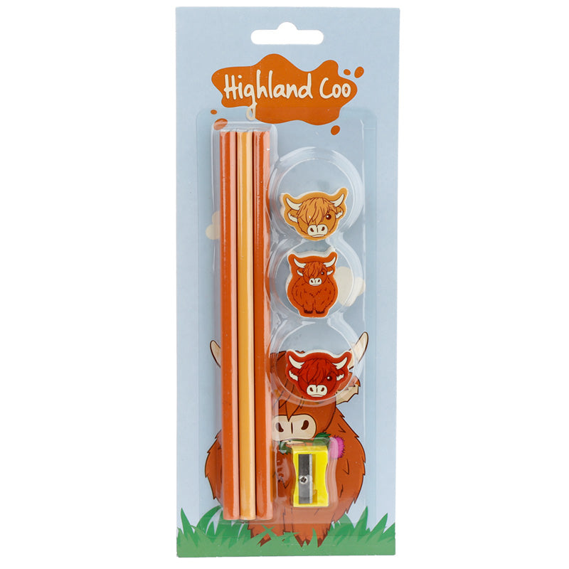 Highland Coo (Cow) - 7 Piece Stationery (Pencil) Set