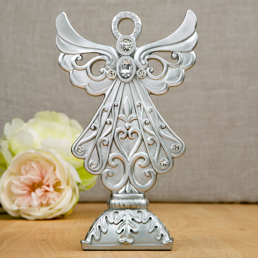 Silver Poly Resin Angel Ornament