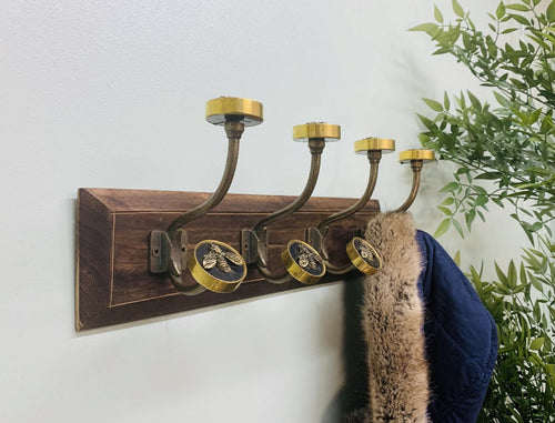 Bee Design Double Hooks on Wooden Base