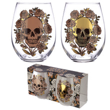 Set of 2 Glass Tumblers - Skulls and Roses Design
