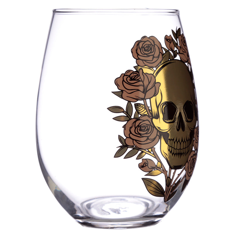 Set of 2 Glass Tumblers - Skulls and Roses Design