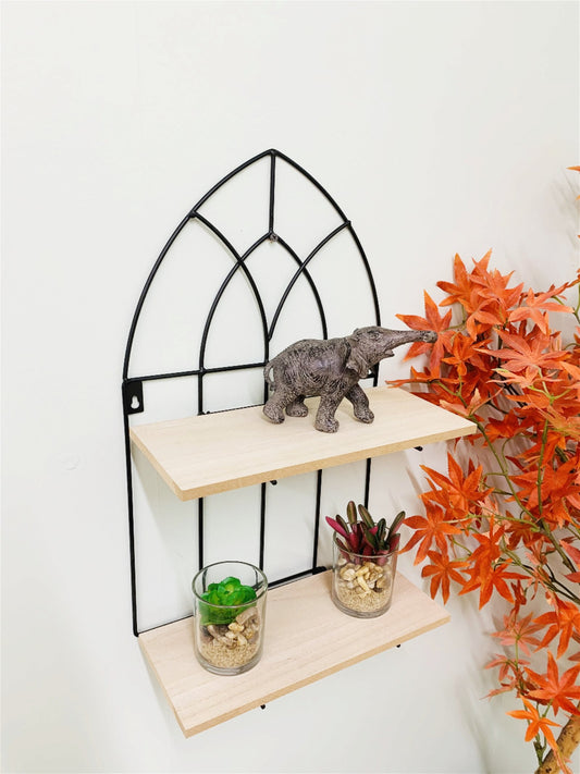 Black Metal Arch with 2 Wooden Shelves - UK Only