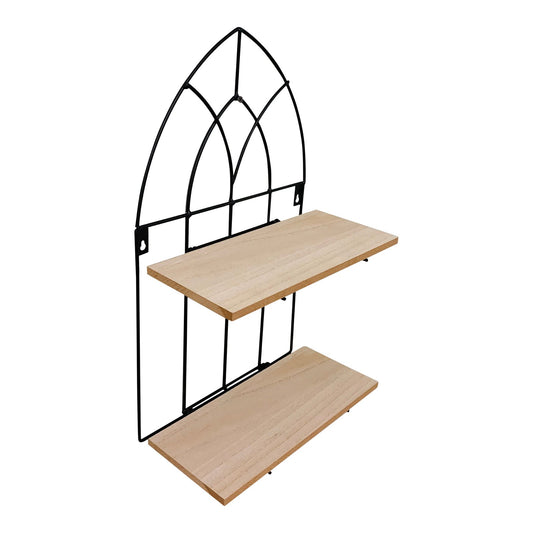 Black Metal Arch with 2 Wooden Shelves - UK Only