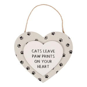 Cats Leave Paw Prints Wooden Hanging Heart Sign