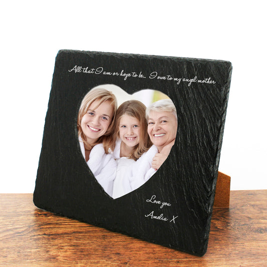 Personalised 'Angel Mother' Heart Slate Photo Frame