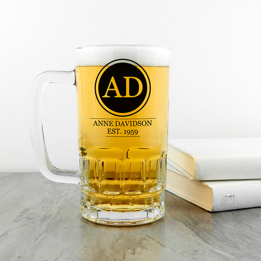 Circle Monogram Personalised Beer Glass Tankard