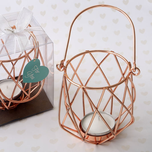 Rose Gold Geometric Design Hanging Metal Tea Light candle holder