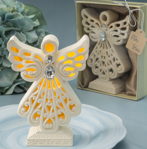 Glowing Ivory Colour Guardian Angel Statue with LED Light