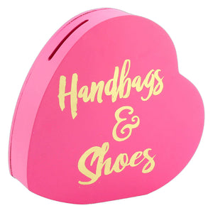 Handbags & Shoes Wooden Pink Heart Money Box