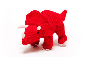 Knitted Red Dinosaur (Triceratops) Toy