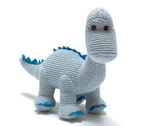 Knitted Pastel Blue Dinosaur (Diplodocus) Rattle