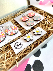 Eco Friendly - Hand Painted Wooden Earrings Gift Set - Floral Collection