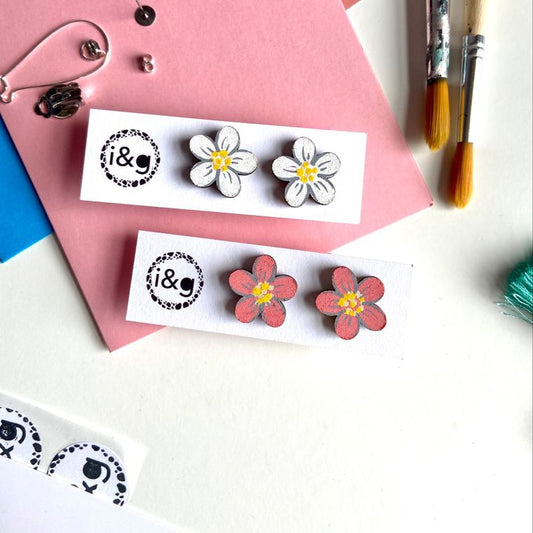 Daisy Flower Stud Set - Hand Painted Wooden Earrings