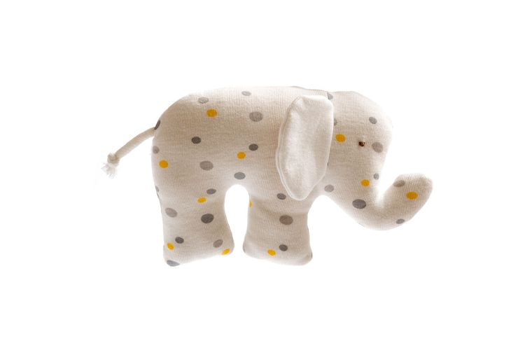 Organic Baby Comforter Elephant with Grey and Yellow polka dots