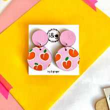 Pink Peaches Drop Circle Hand Painted Wooden Earrings