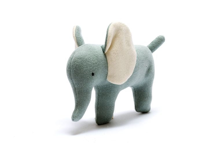 Organic Cotton Knitted Teal Elephant Toy - Small