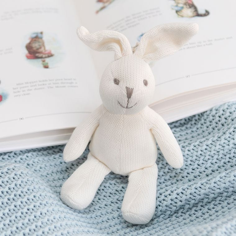 Organic Cotton Knitted White Bunny Baby Rattle