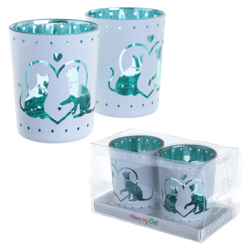 Set of 2 I Love my Cat Tealight Holders