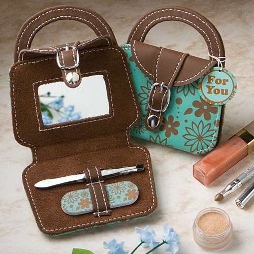 Teal Handbag Design Mini Beauty Kit and Compact