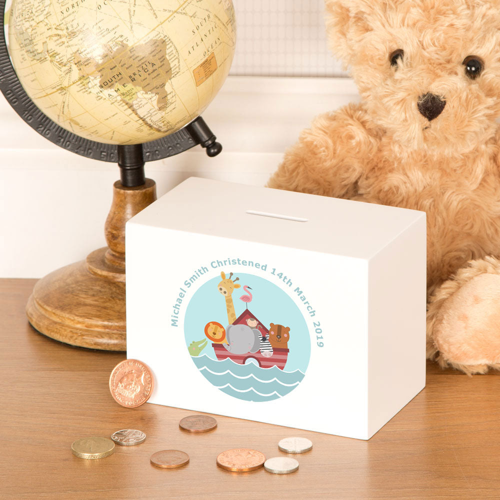 Personalised Noah's Ark Birth/Christening Money Box