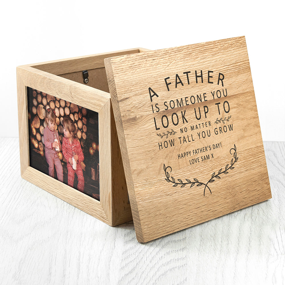 Personalised 'A Father Is...' Oak Photo Keepsake Box