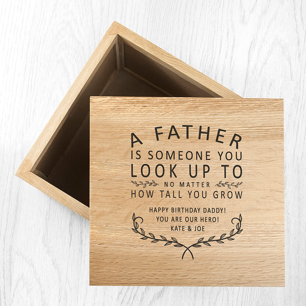 Personalised 'A Father Is...' Oak Photo Keepsake Box