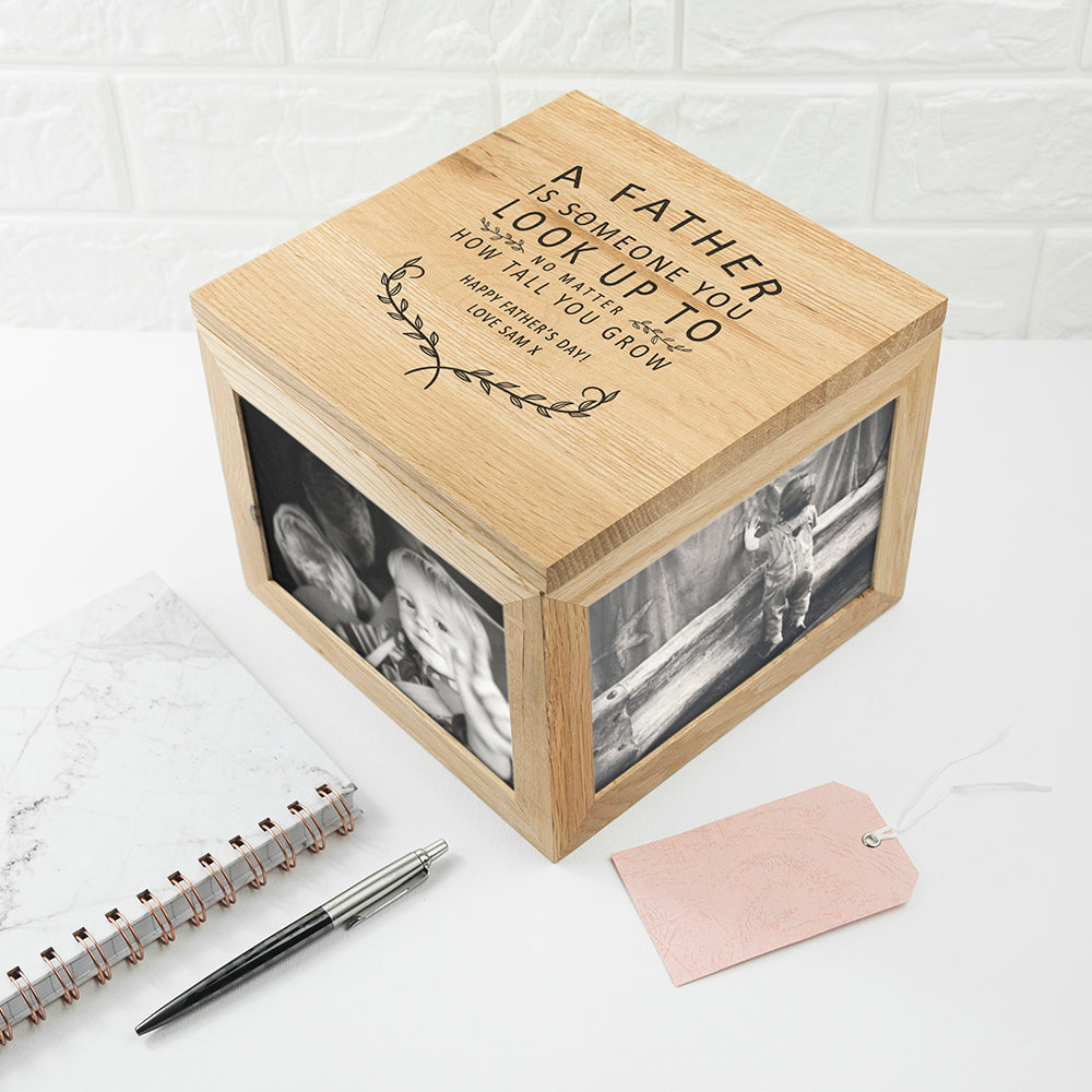 Personalised 'A Father Is...' Oak Photo Keepsake Box