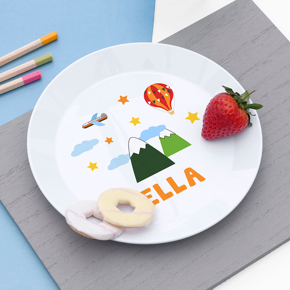 Children's Personalised 'Adventure' Plastic Plate and/or Metal Cutlery Set