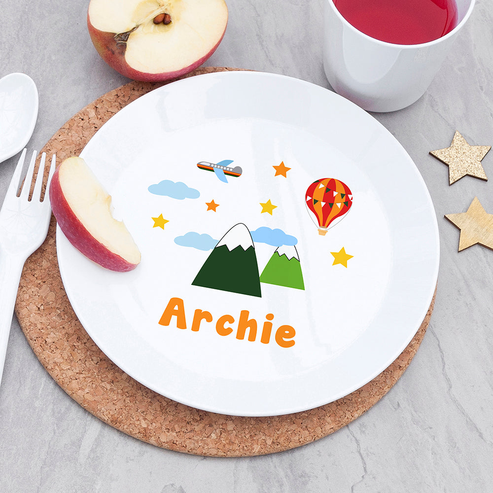 Children's Personalised 'Adventure' Plastic Plate and/or Metal Cutlery Set