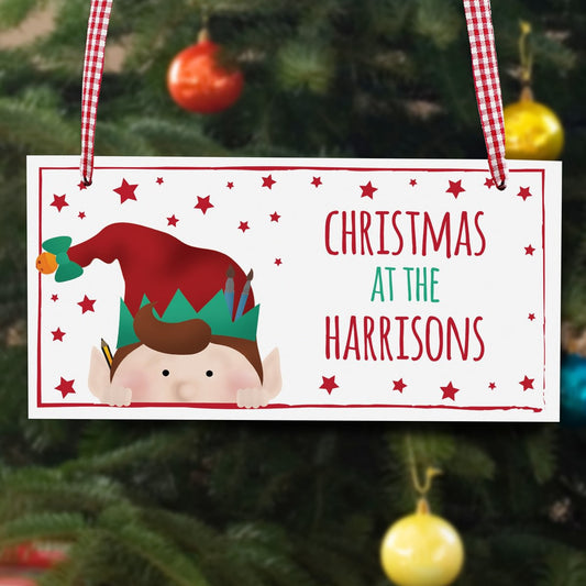 Personalised Christmas Elf Wooden Sign