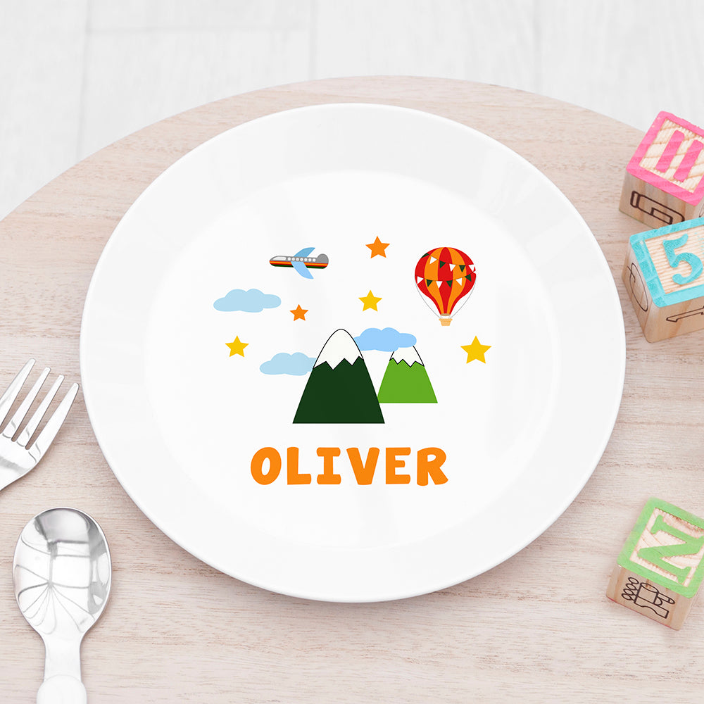 Children's Personalised 'Adventure' Plastic Plate and/or Metal Cutlery Set