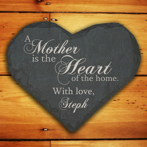 Personalised 'Mother is the Heart of the Home' Welsh Slate Heart Keepsake