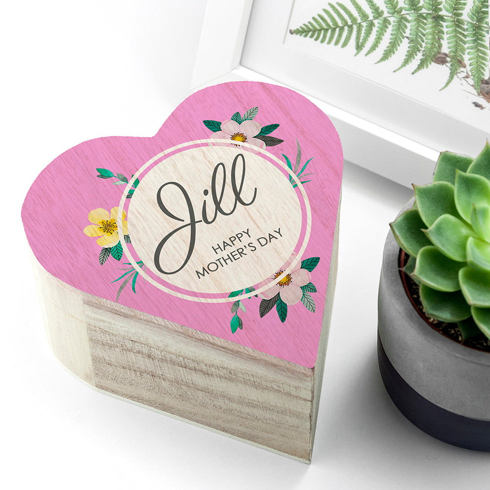 Personalised Mother's Day Wooden Heart Trinket Box