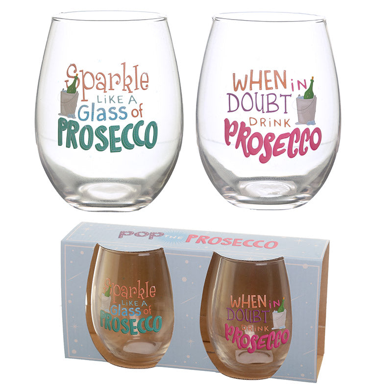 Pop the Prosecco Set of 2 Glass Tumblers