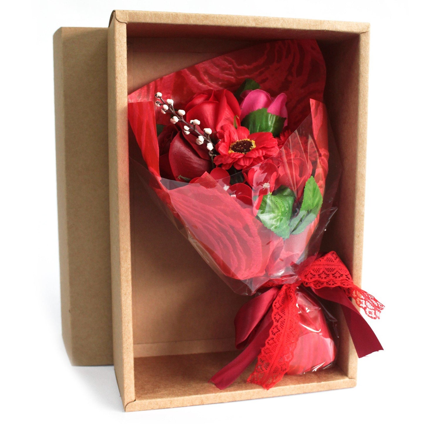Boxed Soap Flower Bouquet - Reds