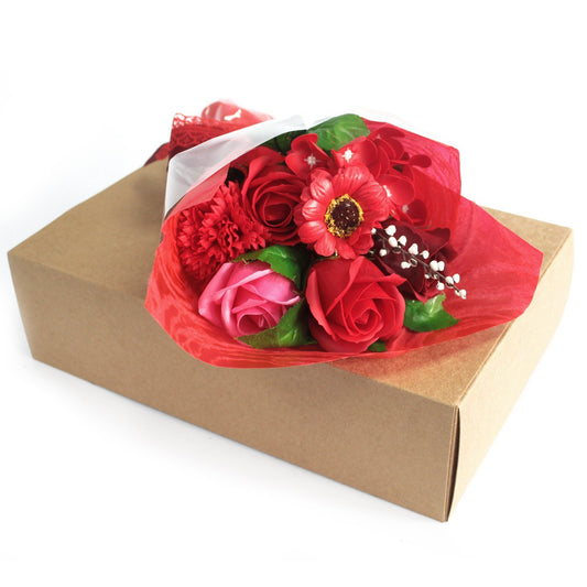 Boxed Soap Flower Bouquet - Reds