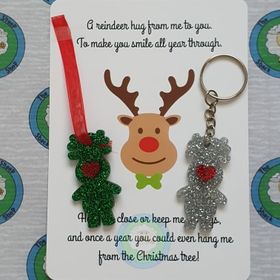 Glitter Acrylic 5cm Reindeer (Christmas) Pocket Hug