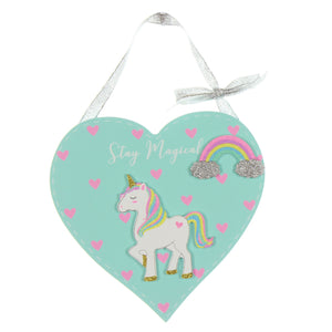 Unicorn Magic Wooden Heart Shaped Plaque "Stay Magical"