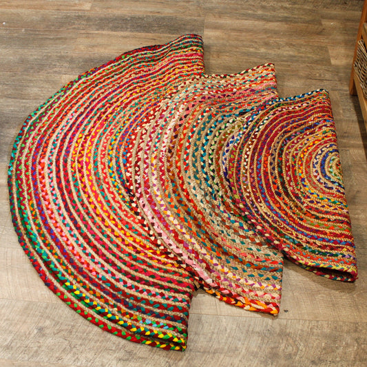 Handmade Round Jute Cotton Rugs (made from Recycled Materials) - UK Only