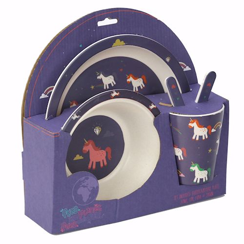 Bambootique Eco Friendly Plastic Unicorn Toddler / Child Dinner Set