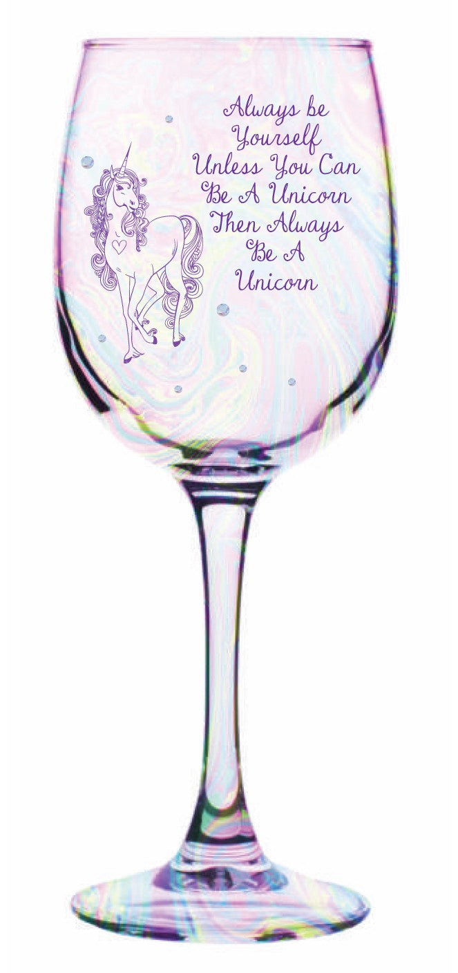 Rainbow Lustre Effect Unicorn Wine Glass
