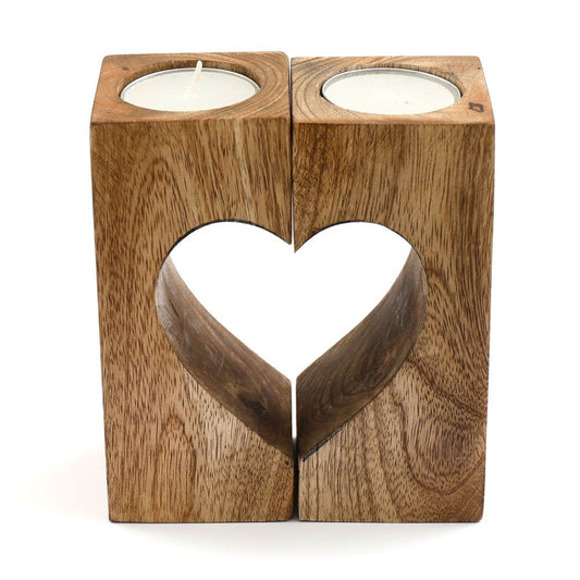 13cm Cut Out Heart Mango Wood Tealight Holder