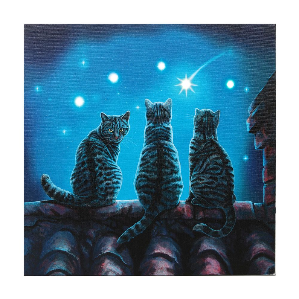 30x30cm 'Wish Upon A Star' (Cat) Light Up Canvas Plaque by Lisa Parker